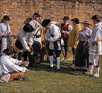 A keg offered refreshment to the militia: Robert Rowe, Andrew Ronemus, Justin Liberta, Chris Geist, Josh Bucchioni, Dale Smoot, Colin Brauer, Terry Yemm, and Stephanie Flischel.