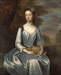 Evelyn Byrd was about eighteen when her
portrait was painted ca. 1725.