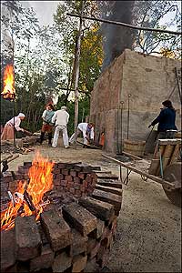 The fall firing at Colonial Williamsburg's brickyard kiln