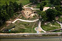 A Jamestown fort at the edge of the James River.