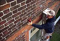 man placing apple