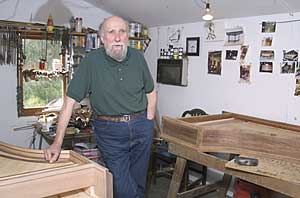 Redstone’s diminutive Claremont, Virginia, workshop gives him all the space he needs to plane, drill, and pound fine woods and brass bits into authentic re-creations of eighteenth-century harpsichords. - Dave Doody