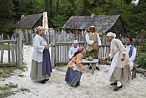 A life of their own: music and dance in the Slave Quarter at Carter’s Grove. From left, Kathaleen Getward, Michael Spry, Olivia Spry, Irving Tabb Jr., Latitia Tabb, and Andrew Holiday.