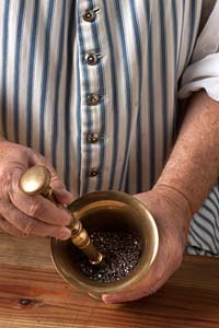 The dried cochineal bug is ground into a powder, later to mix with water to create red dye.